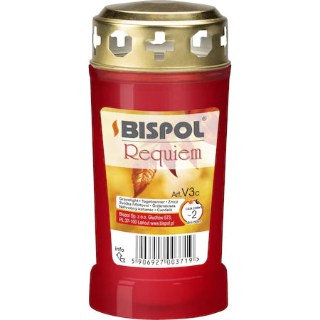 Candela Bispol rosie Requiem cu capac V3 rosu, 18 bucati/set