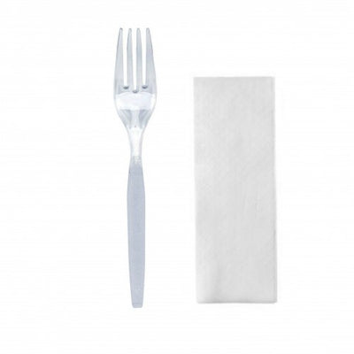 Set furculita lux transparenta + servetel, ambalata individual, 100buc/set