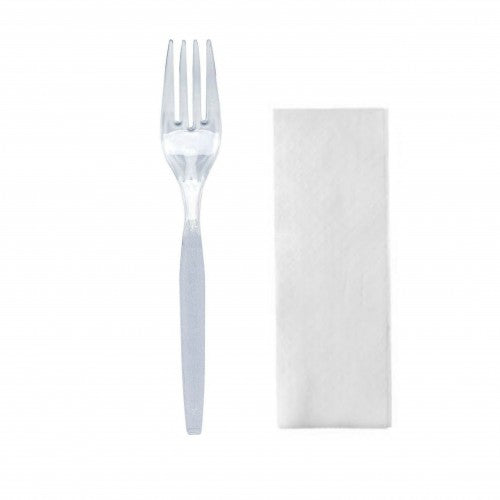 Set furculita lux transparenta + servetel, ambalata individual, 100buc/set