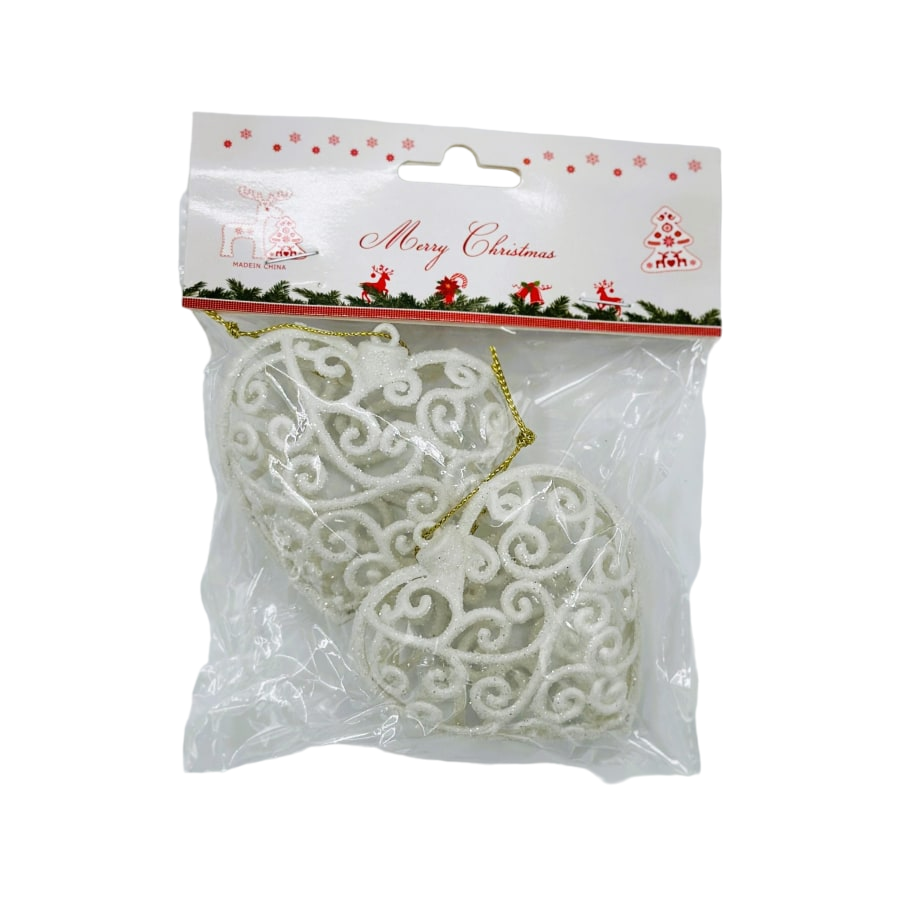 Set decoratiune pom,white heart-8 cm-2buc/set