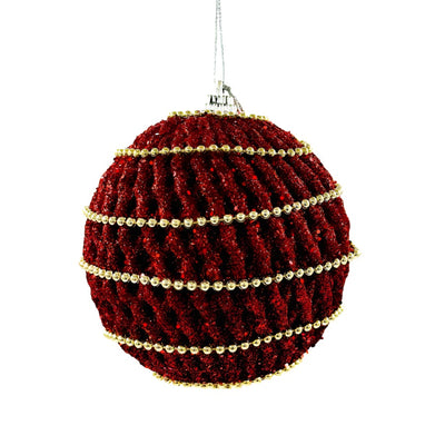 Set decoratiuni pom, 3 globuri rosii- red pearl -8cm