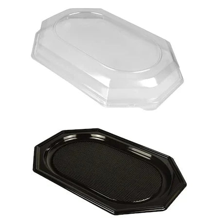 set-10-platouri-negre-55cm-cu-capac-transparent