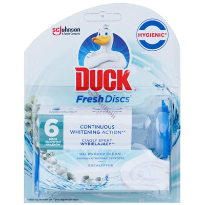 Odorizant gel pentru vasul toaletei Duck Fresh Discs Eucalypt, Aparat cu 6 discuri